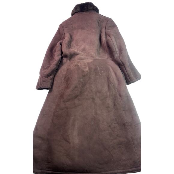 VTG Women’s Double-Breasted Suede Shearling sheepskin Long Brown Coat Size 12 - Picture 6 of 11